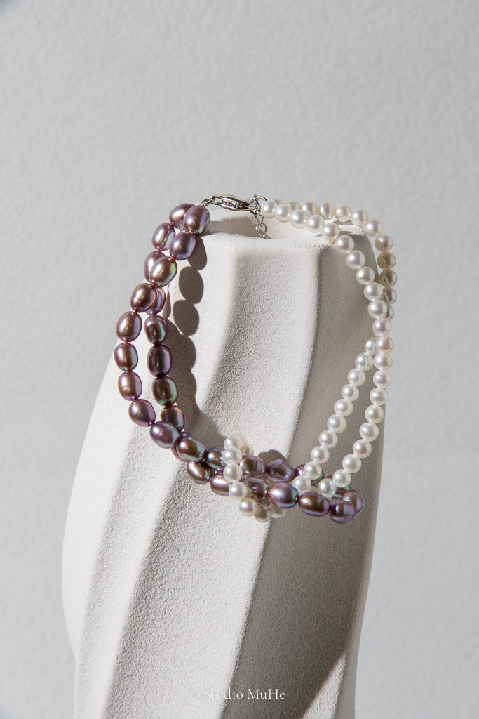 Interwoven — White & Purple Handwoven Freshwater Pearl Bracelet