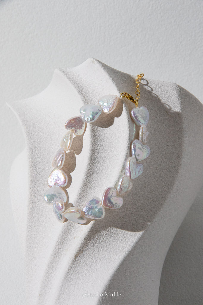 Sixteen Hearts — White Heart-Shaped Freshwater Pearl Bracelet