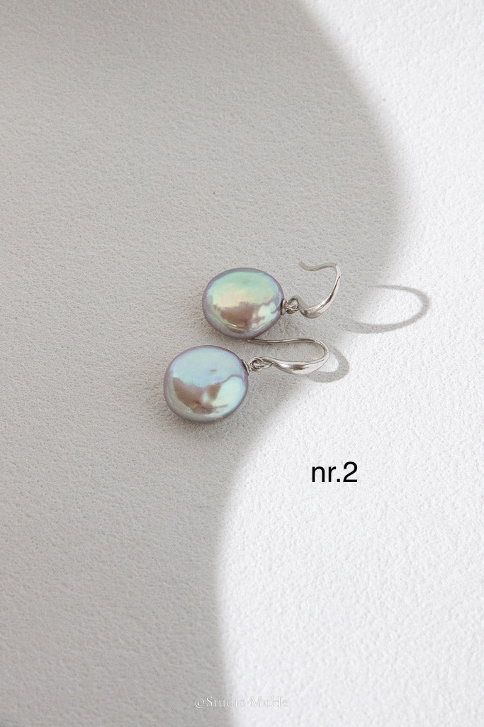 Mint Reflection — Purple & Mint Green Button Freshwater Pearl Earrings