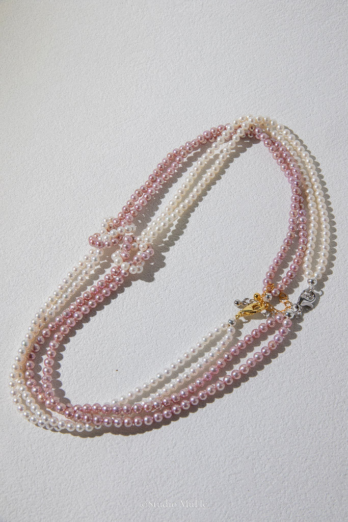 Cherry Love — Handwoven Pink & White Freshwater Pearl Necklace