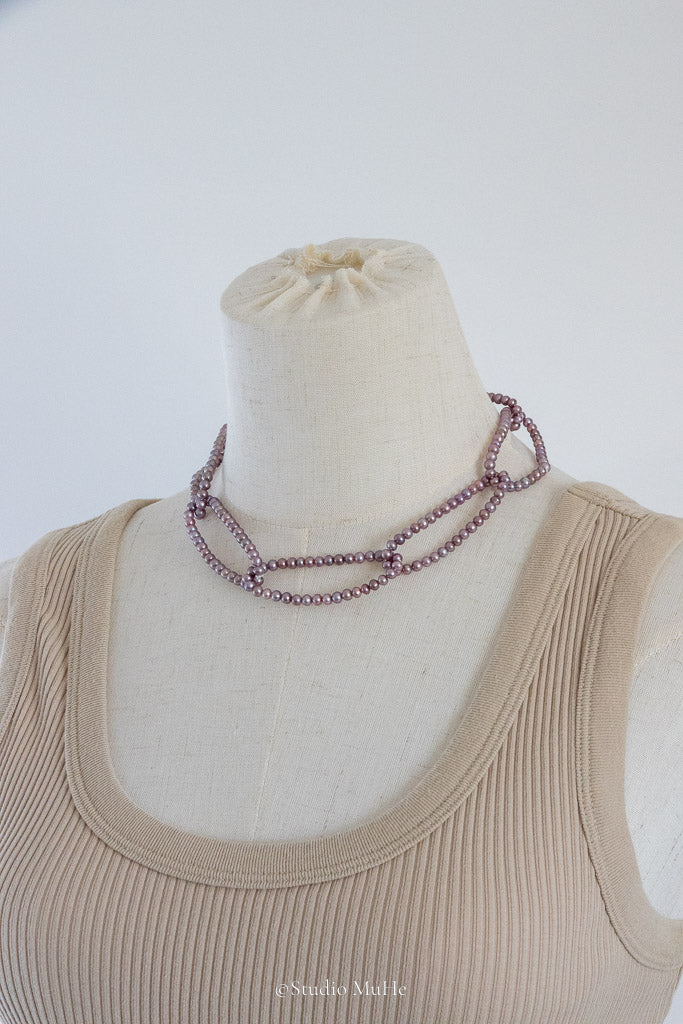 Seven Circles — Handwoven Purple Freshwater Pearl Necklace