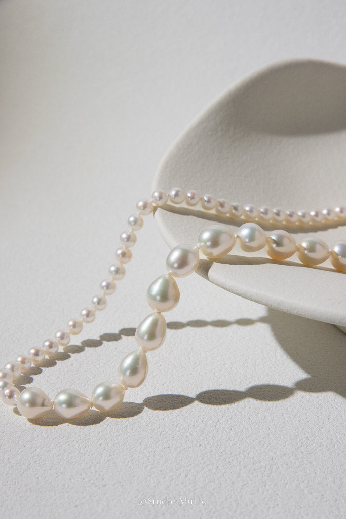 Daily rains-White Drop & Round Freshwater Pearl Necklace