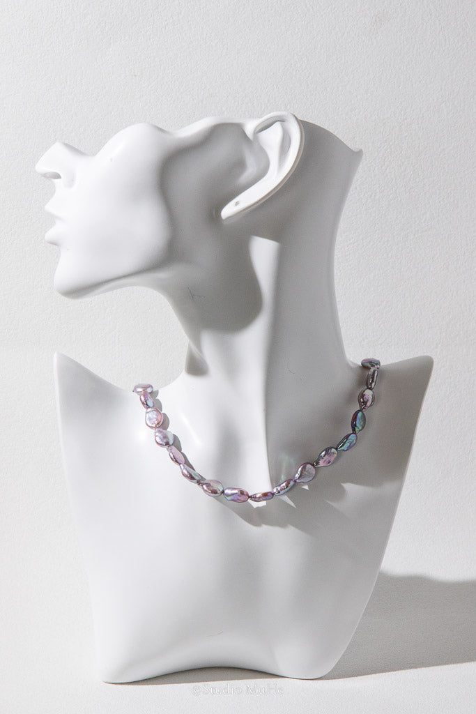 Silver Moon — Silver-Blue Button Freshwater Pearl Necklace