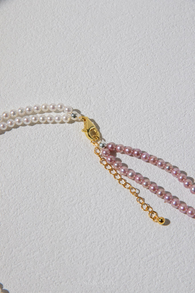 Cherry Love — Handwoven Pink & White Freshwater Pearl Necklace