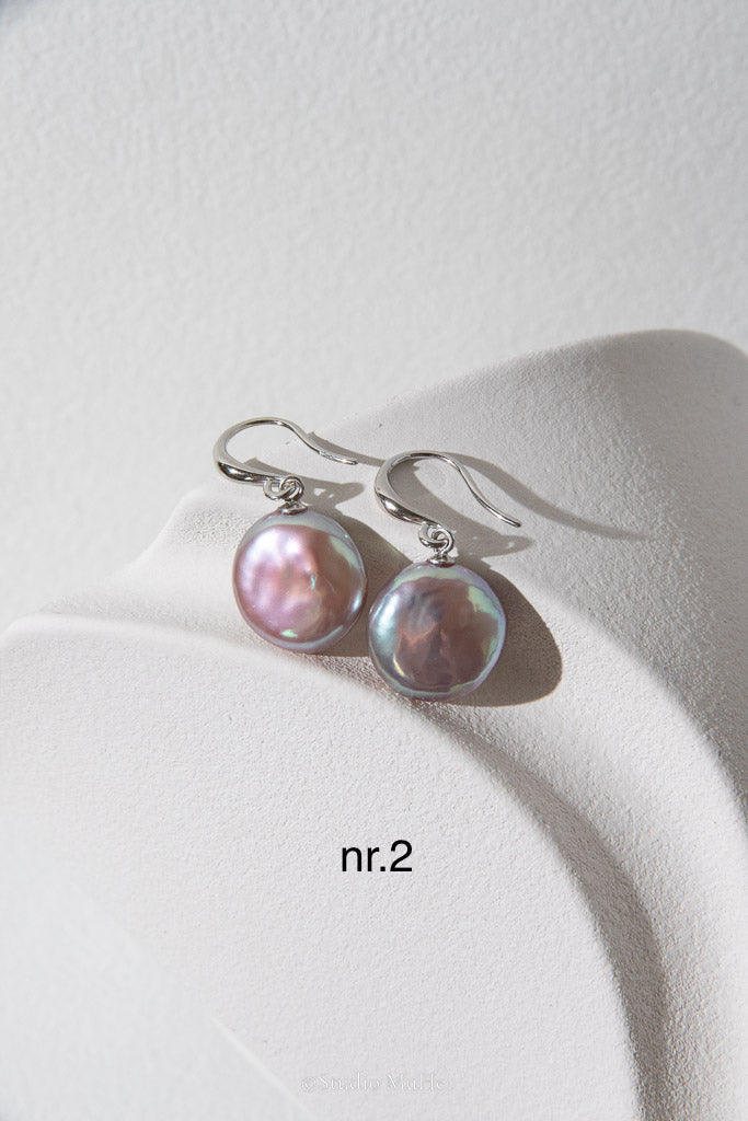Mint Reflection — Purple & Mint Green Button Freshwater Pearl Earrings
