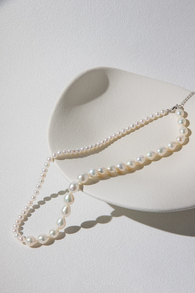 Daily rains-White Drop & Round Freshwater Pearl Necklace