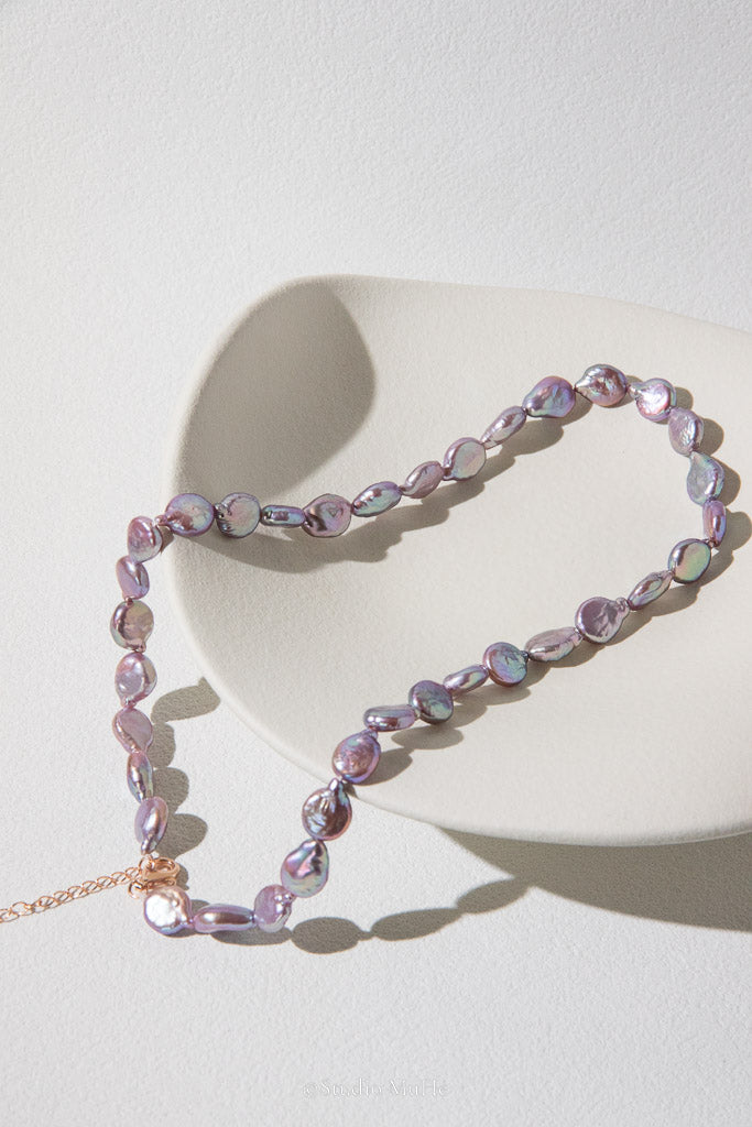 Silver Moon — Silver-Blue Button Freshwater Pearl Necklace