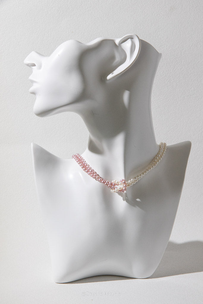 Cherry Love — Handwoven Pink & White Freshwater Pearl Necklace