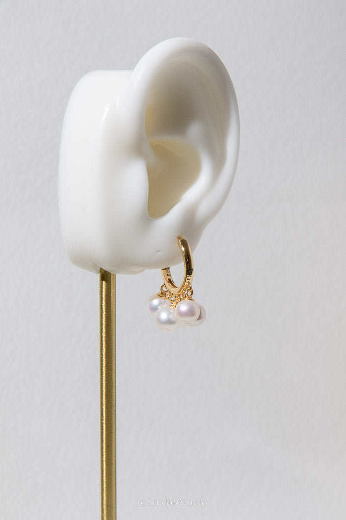 In Full Bloom — White Freshwater Pearl Cluster Hoop Earrings