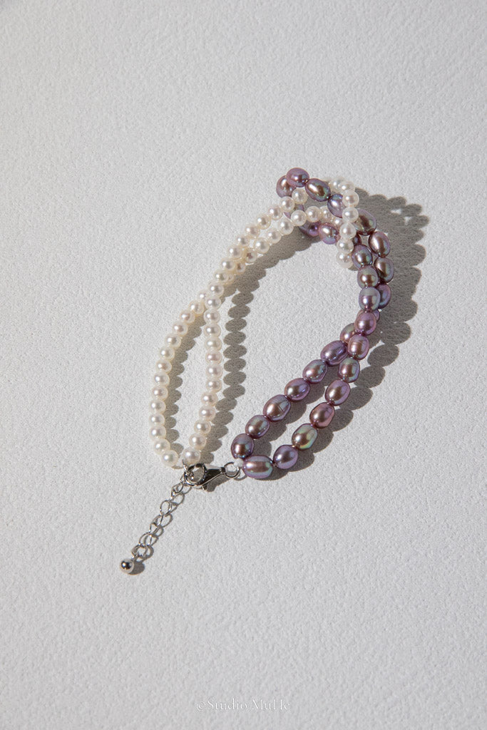 Interwoven — White & Purple Handwoven Freshwater Pearl Bracelet