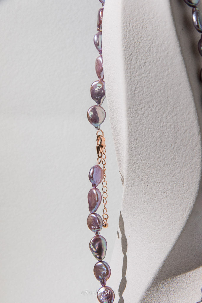 Silver Moon — Silver-Blue Button Freshwater Pearl Necklace