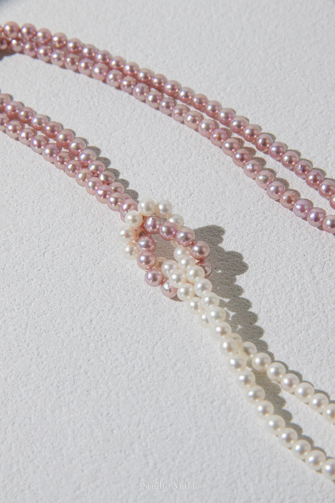 Cherry Love — Handwoven Pink & White Freshwater Pearl Necklace