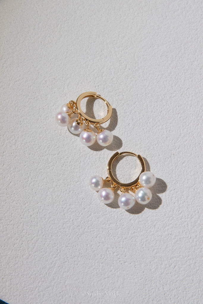 In Full Bloom — White Freshwater Pearl Cluster Hoop Earrings