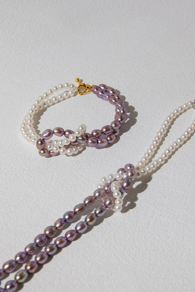 Interwoven — White & Purple Handwoven Freshwater Pearl Bracelet