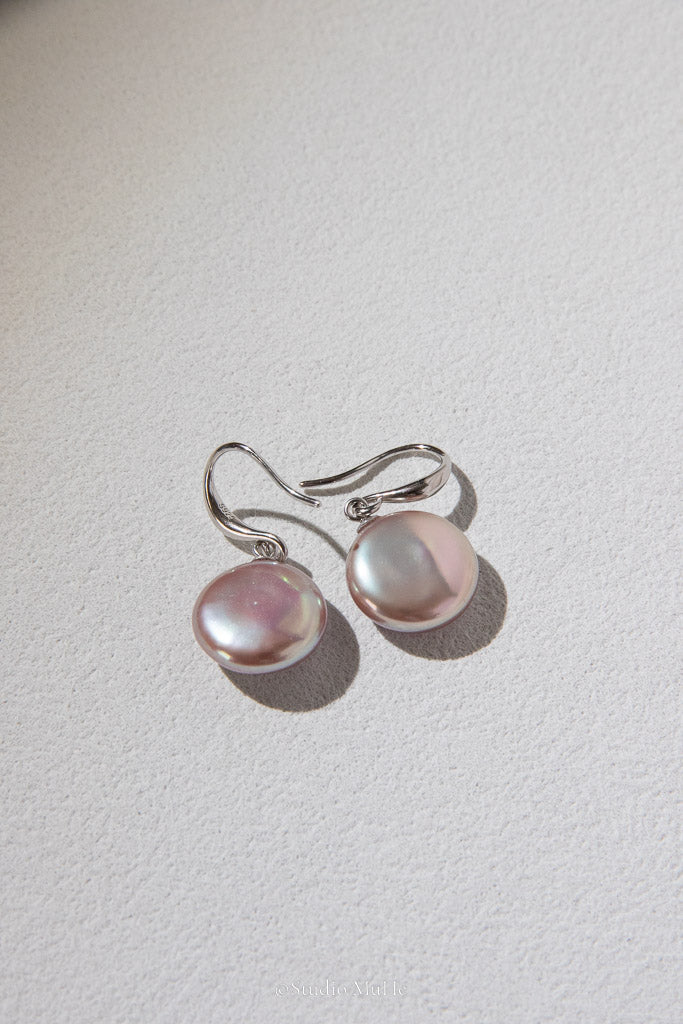 Mint Reflection — Purple & Mint Green Button Freshwater Pearl Earrings