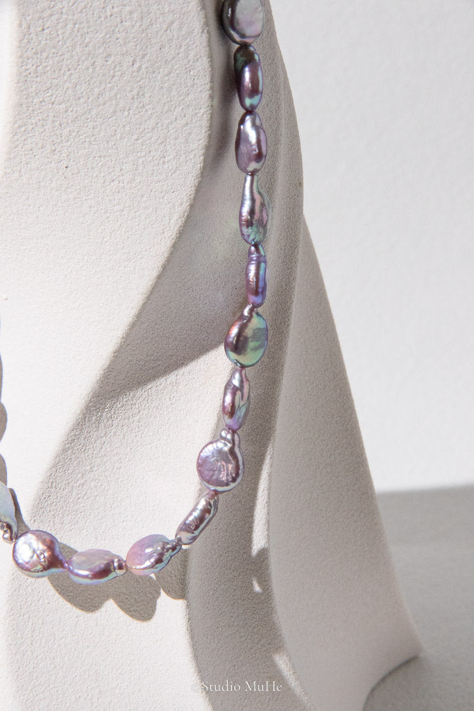 Silver Moon — Silver-Blue Button Freshwater Pearl Necklace