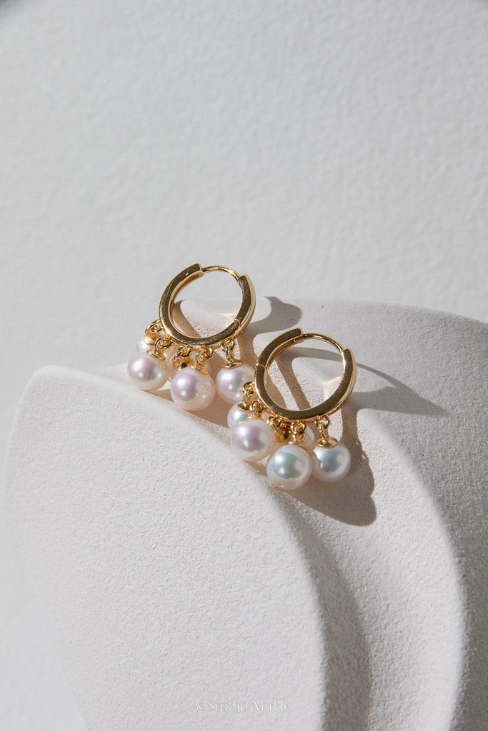 In Full Bloom — White Freshwater Pearl Cluster Hoop Earrings