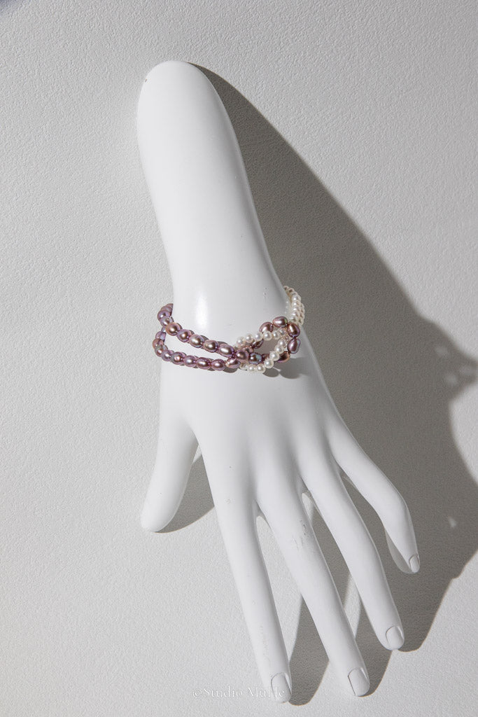 Interwoven — White & Purple Handwoven Freshwater Pearl Bracelet