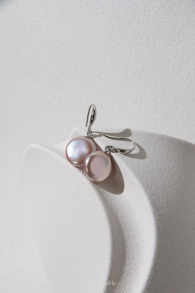 Mint Reflection — Purple & Mint Green Button Freshwater Pearl Earrings