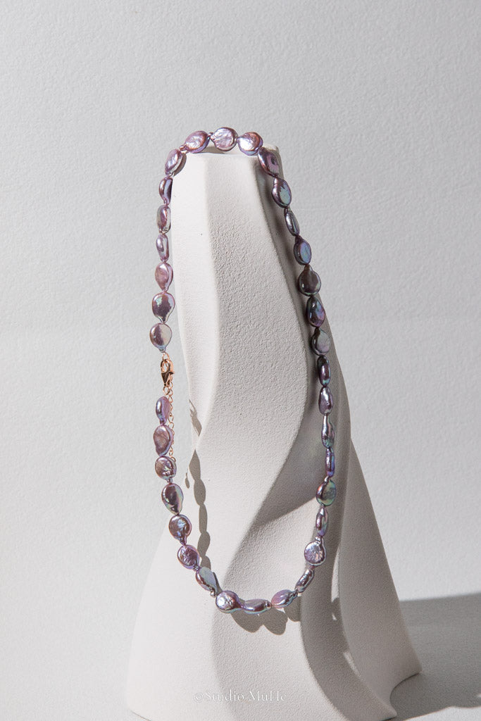 Silver Moon — Silver-Blue Button Freshwater Pearl Necklace
