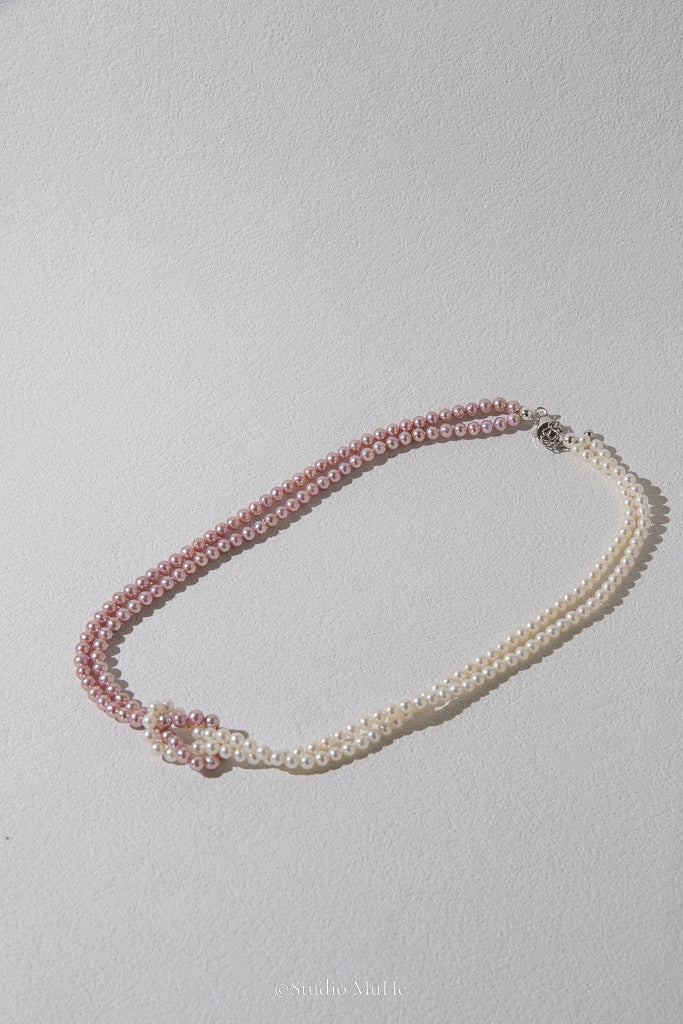 Cherry Love — Handwoven Pink & White Freshwater Pearl Necklace