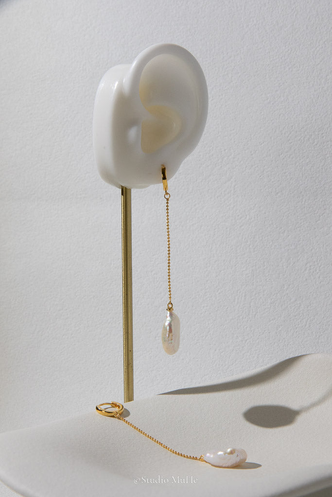 Head Held High — Long Freshwater Pearl Chain Earrings