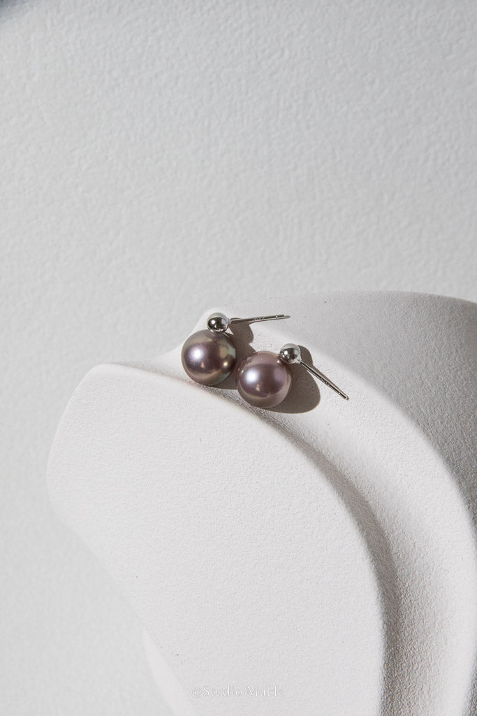 Composed — Deep Purple Freshwater Pearl & Silver Stud Earrings