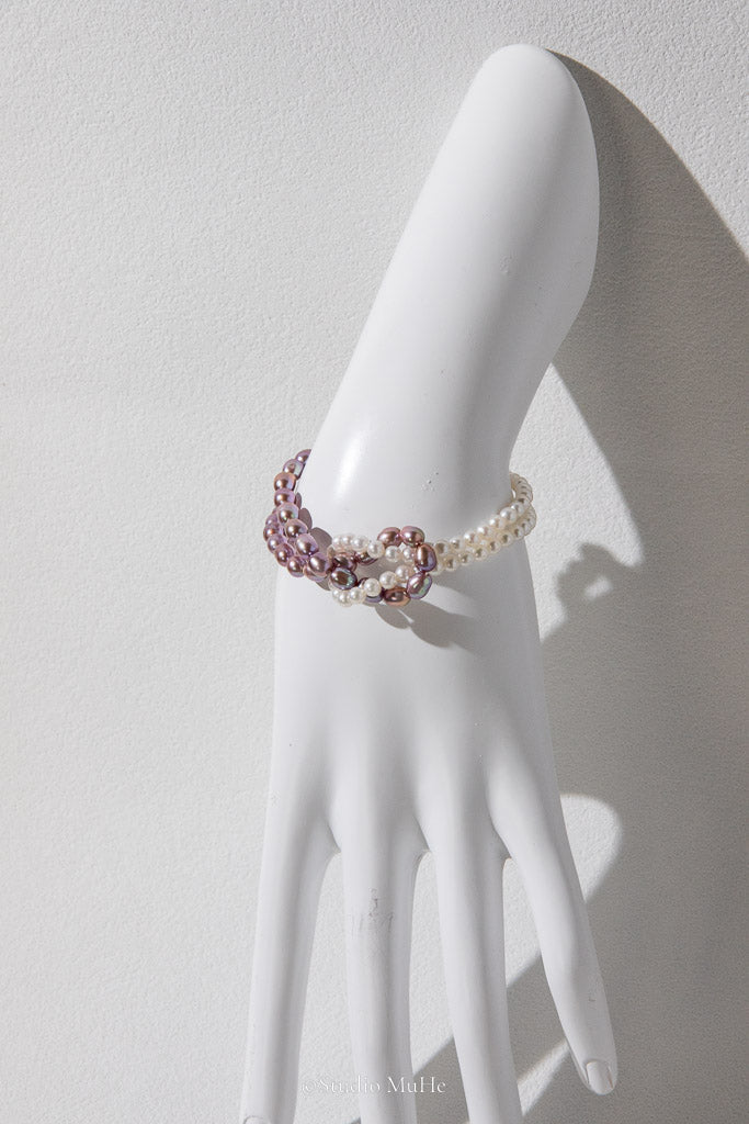 Interwoven — White & Purple Handwoven Freshwater Pearl Bracelet