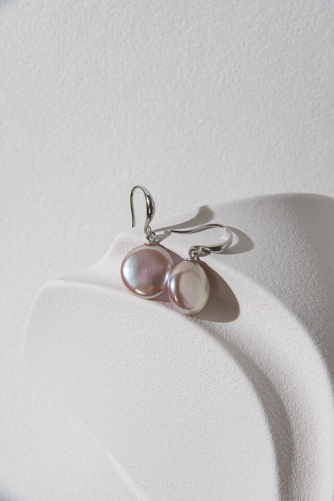 Mint Reflection — Purple & Mint Green Button Freshwater Pearl Earrings
