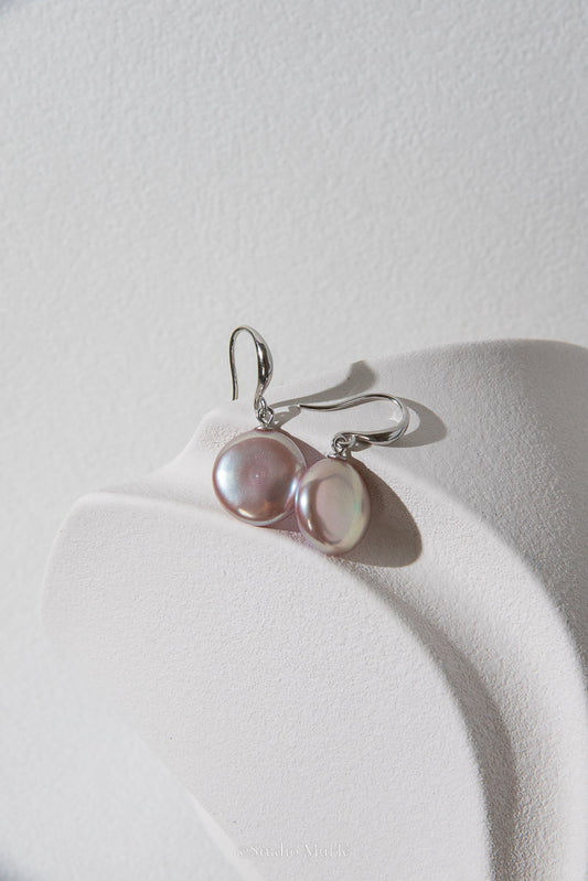 Mint Reflection — Purple & Mint Green Button Freshwater Pearl Earrings