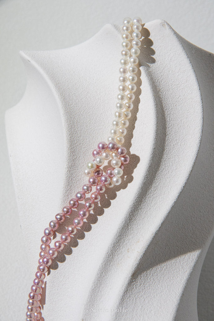 Cherry Love — Handwoven Pink & White Freshwater Pearl Necklace