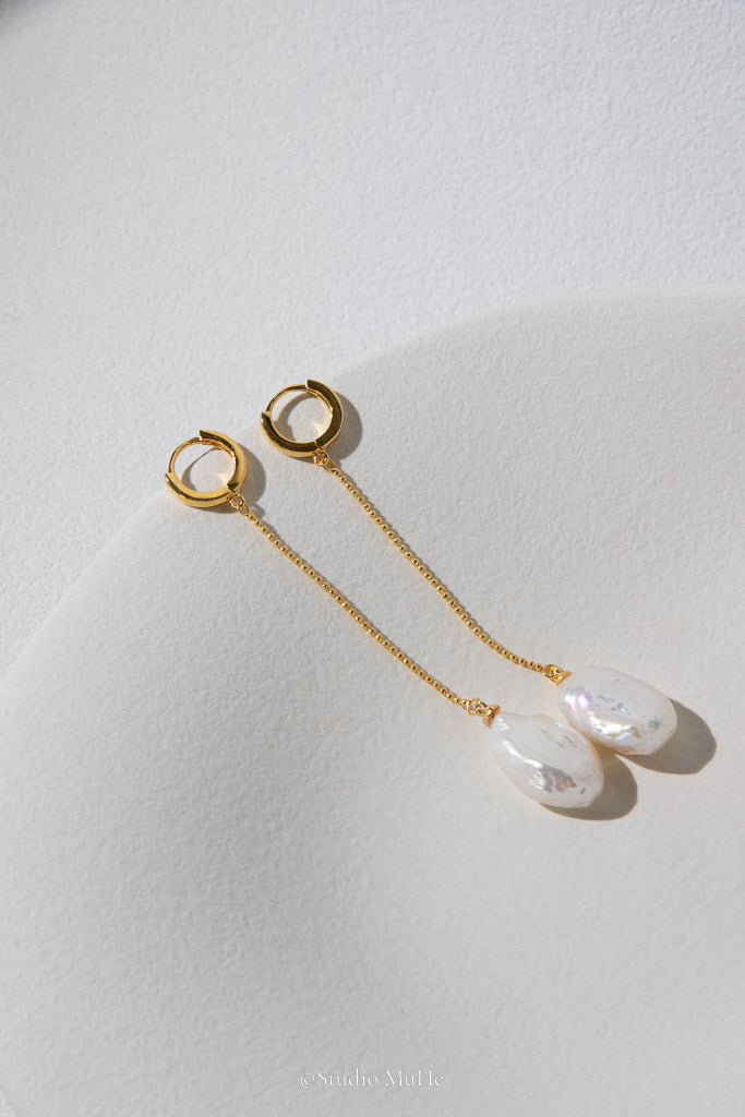 Head Held High — Long Freshwater Pearl Chain Earrings