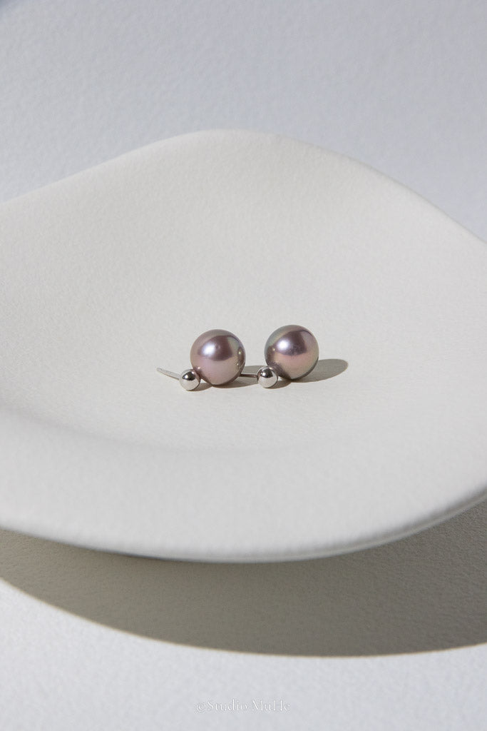 Composed — Deep Purple Freshwater Pearl & Silver Stud Earrings