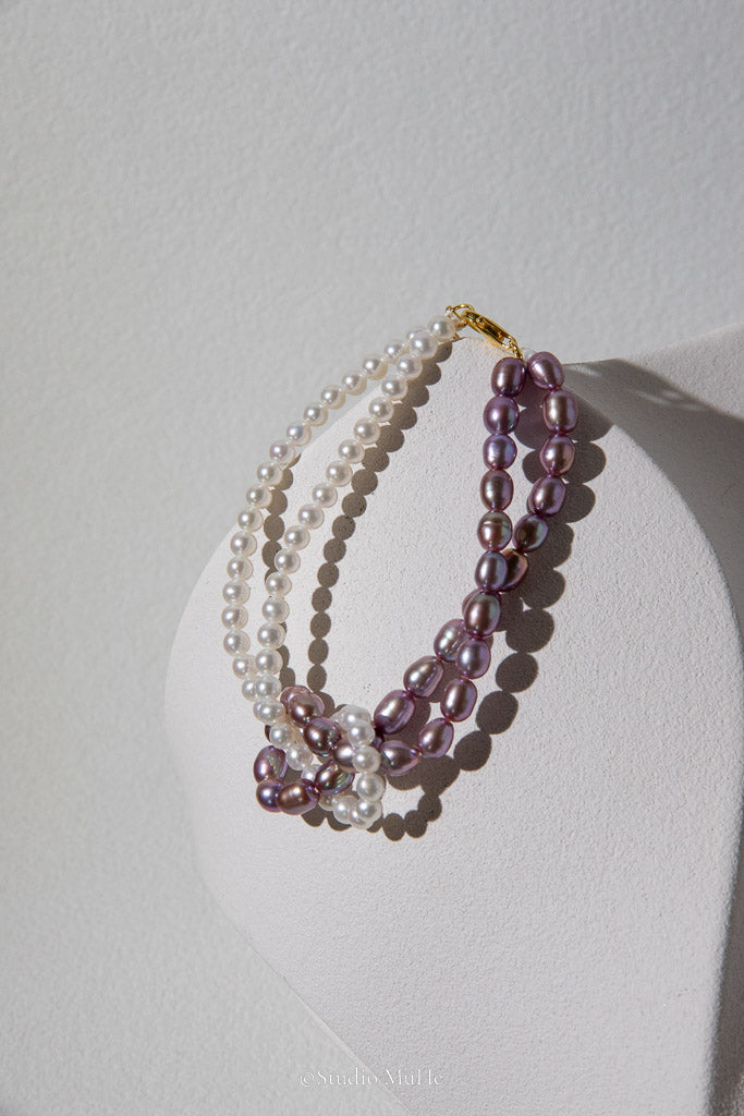 Interwoven — White & Purple Handwoven Freshwater Pearl Bracelet