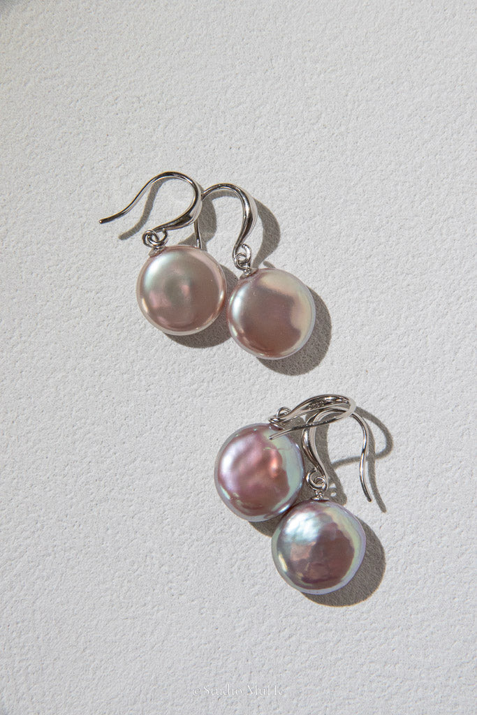 Mint Reflection — Purple & Mint Green Button Freshwater Pearl Earrings