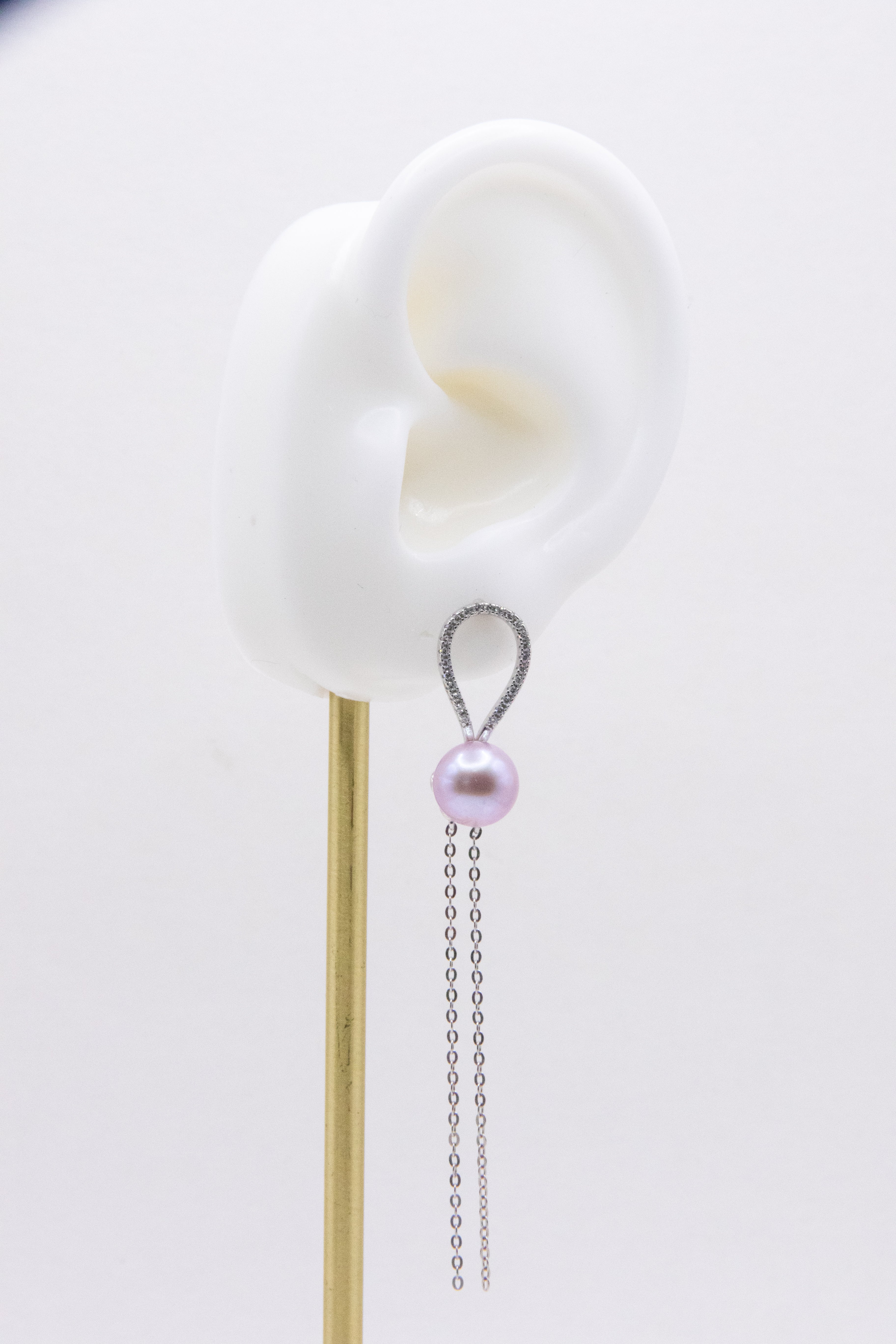 Lavender Purple Pearl Long Earrings – Lightweight Silver Chain & Natural Round Pearl