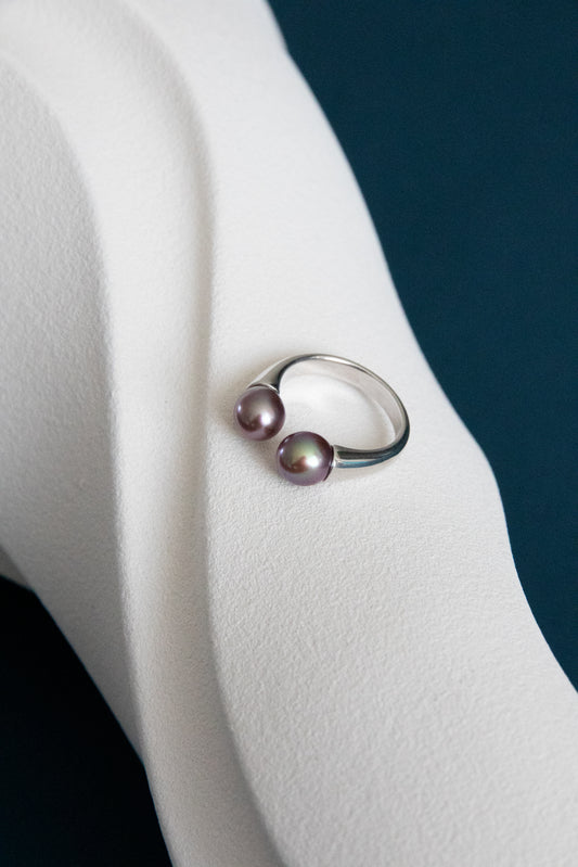 Excellent Blue-Violet Double Rice pearl ring