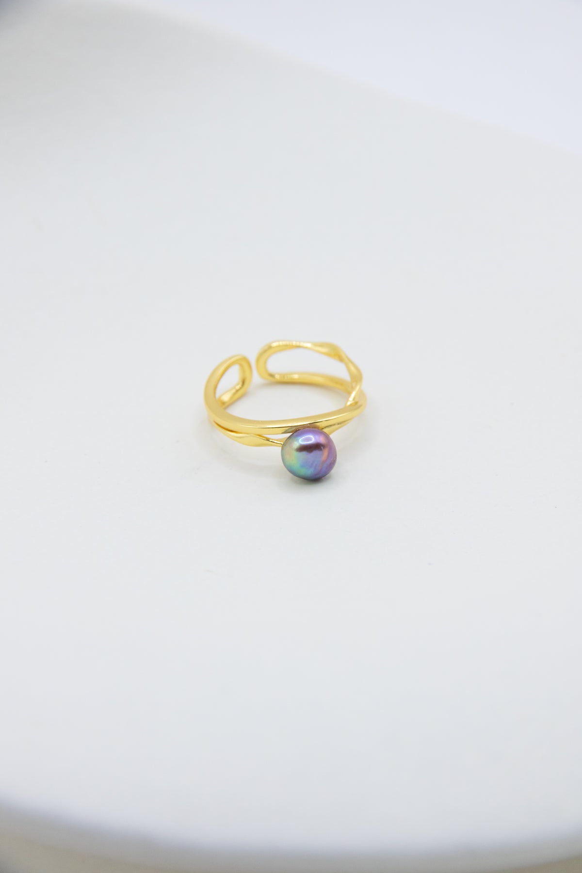 Excellent level rice pearl ring-Golden blue lake set