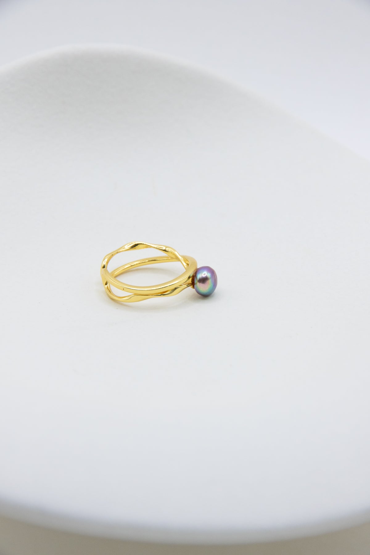 Excellent level rice pearl ring-Golden blue lake set