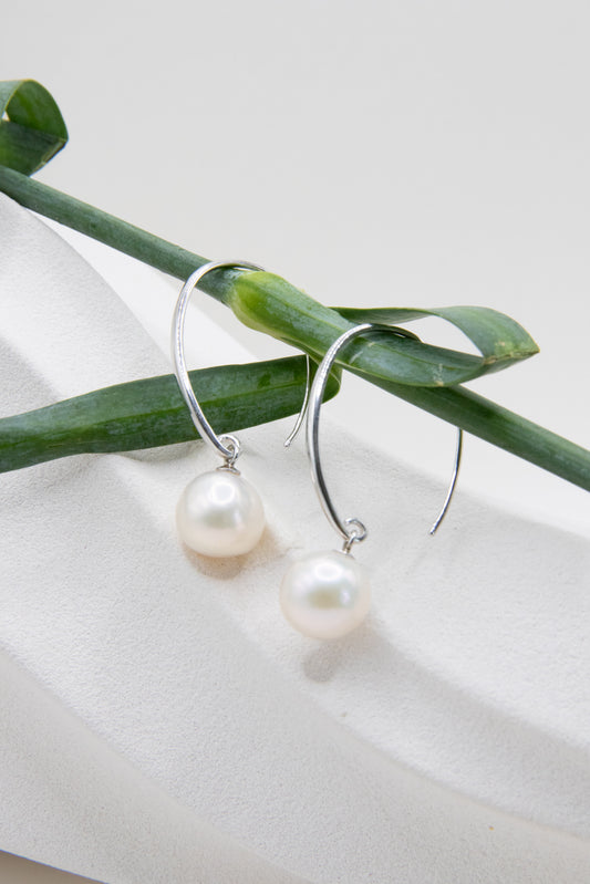 Authentic White round baroque pearl earring