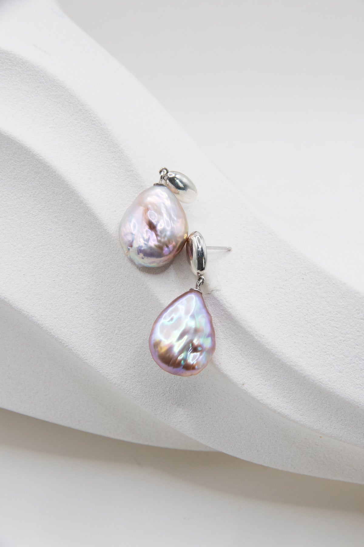 Lavender Silver Drop Pearl Earrings