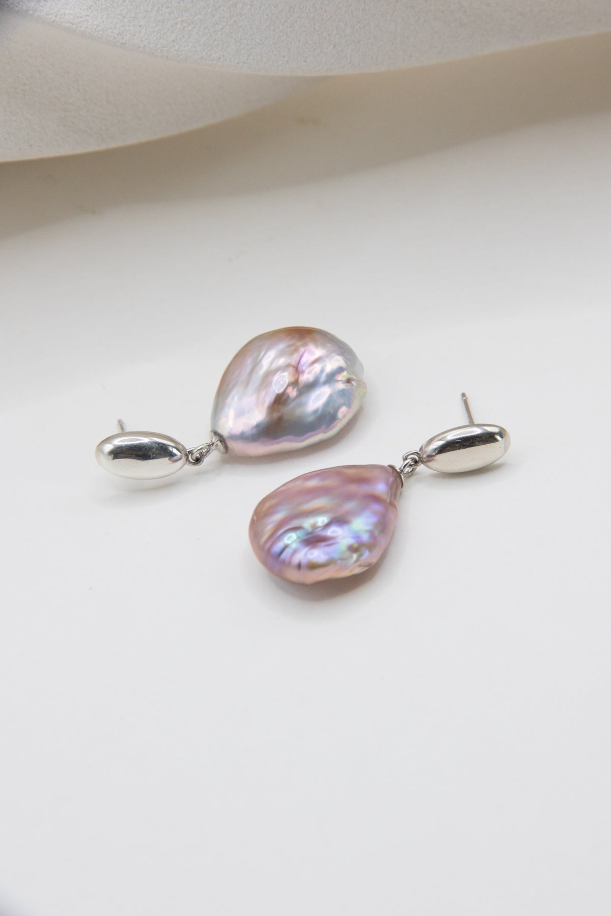 Lavender Silver Drop Pearl Earrings