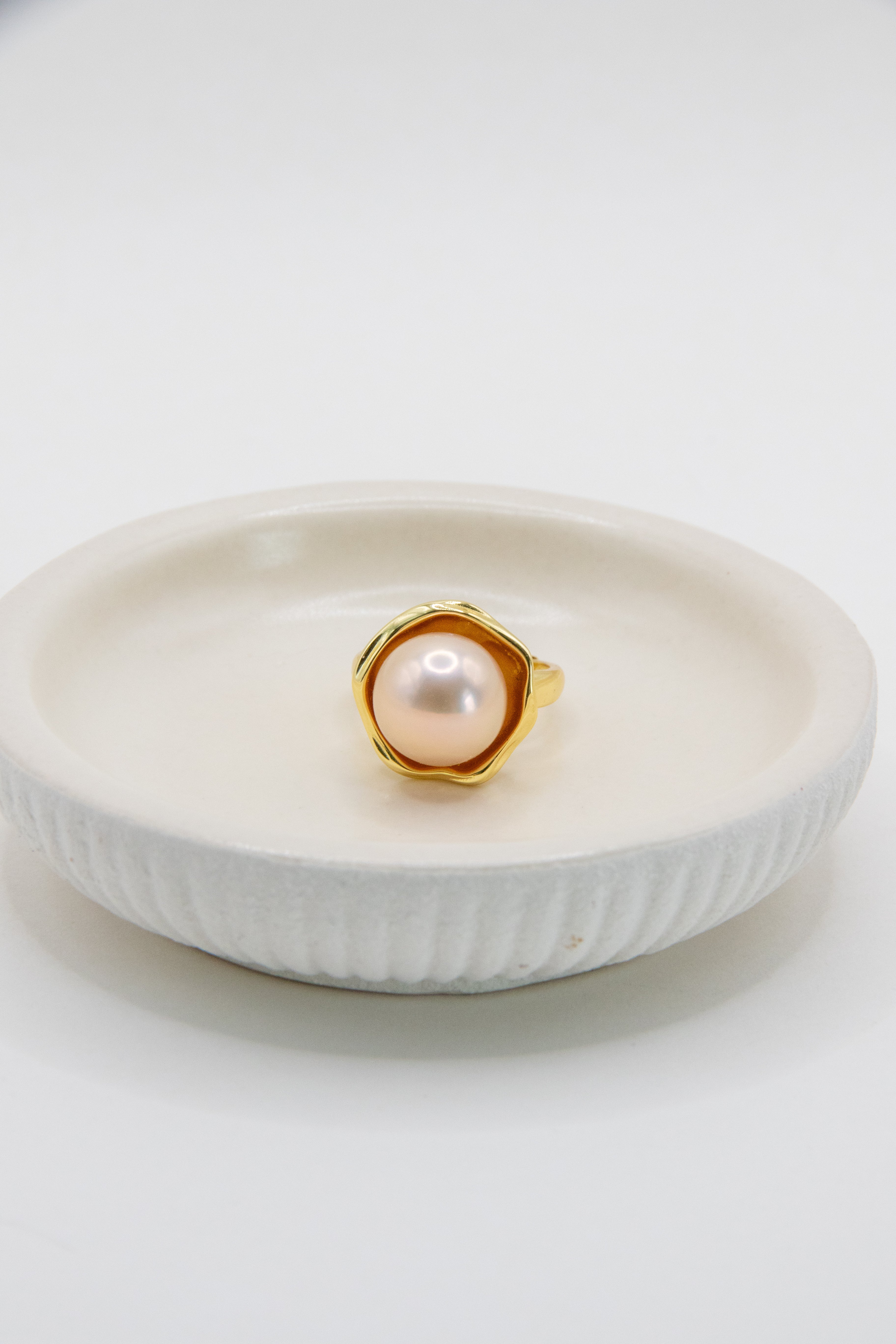 Golden Lotus Ring-Champagne Pearl