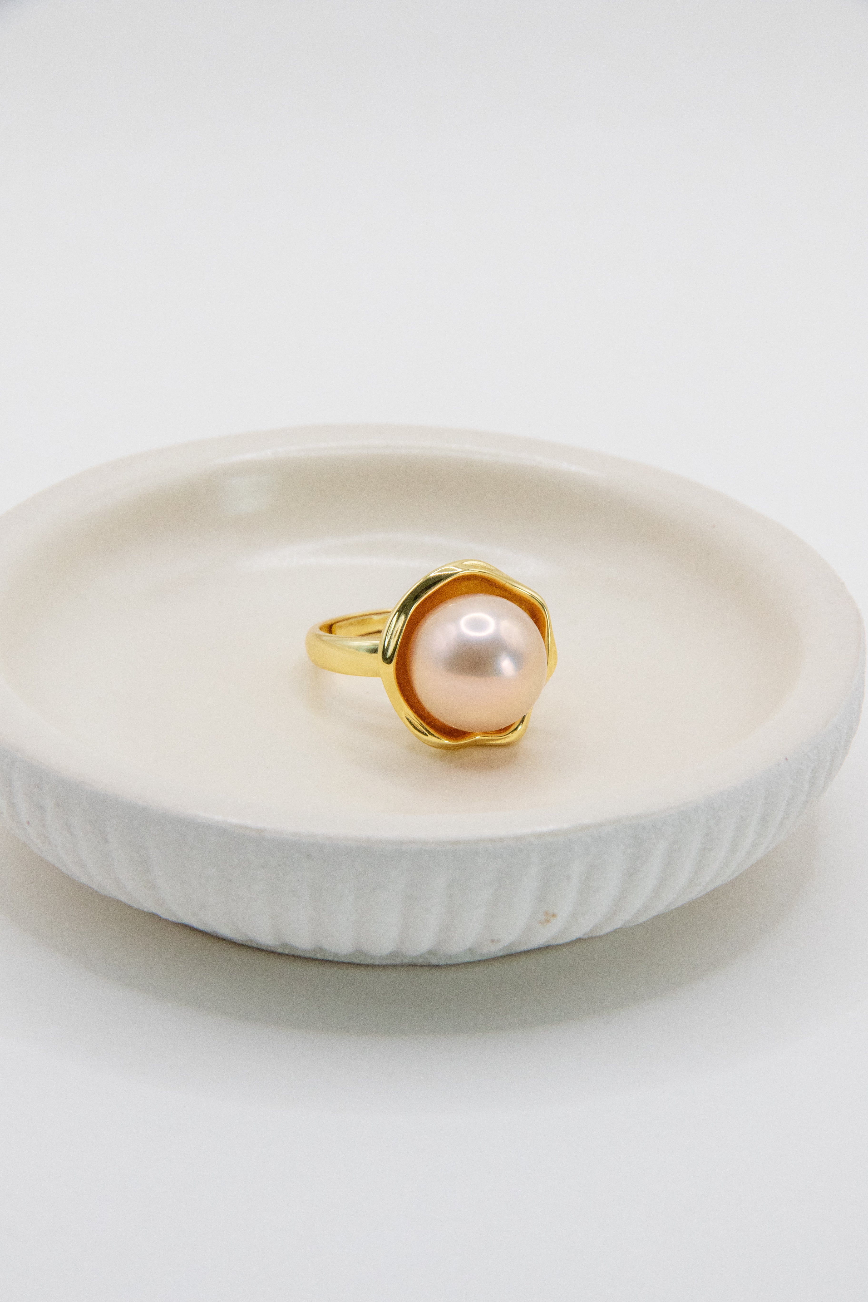 Golden Lotus Ring-Champagne Pearl