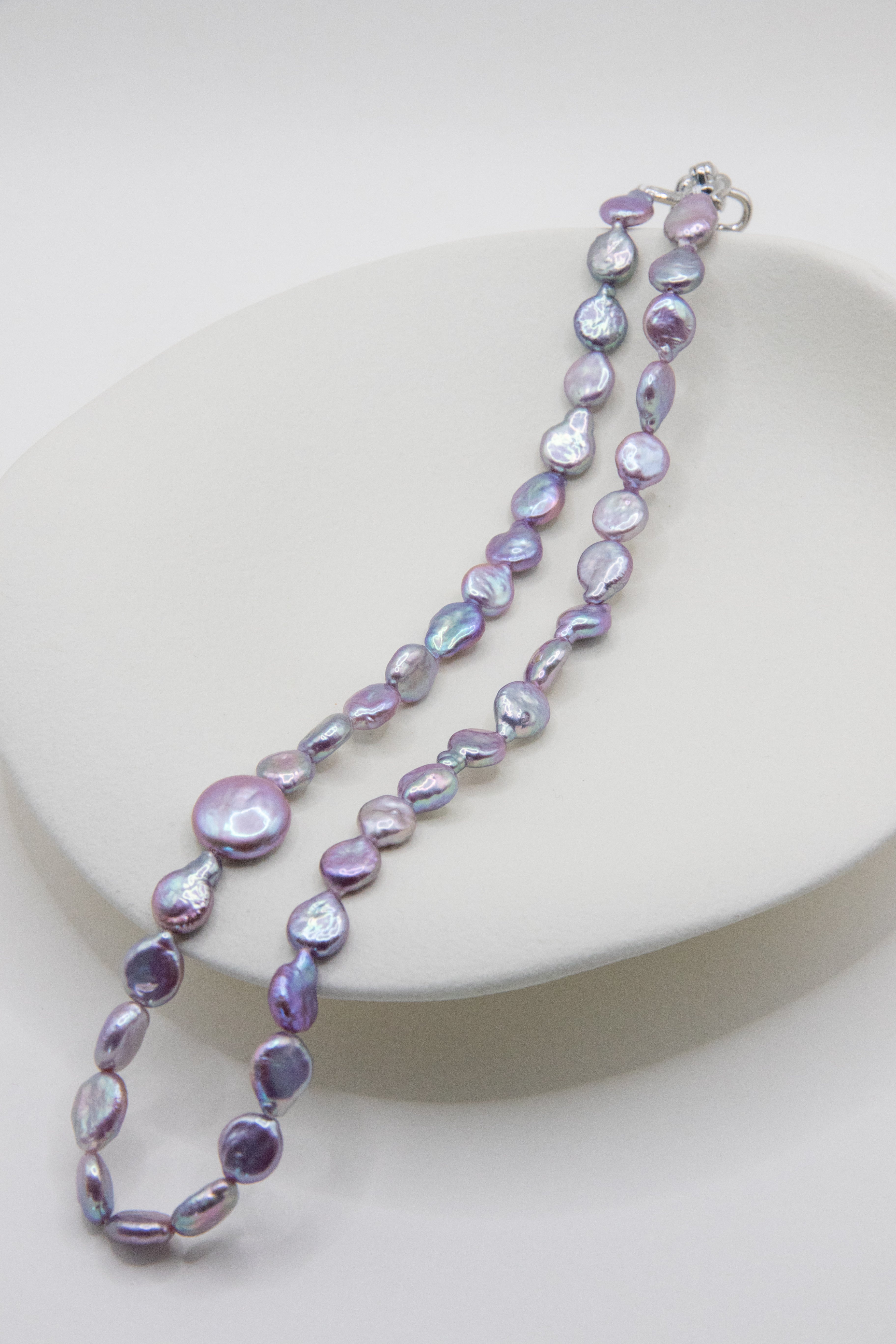 Iceberg Rose--Silver tone bluish purple small button necklace
