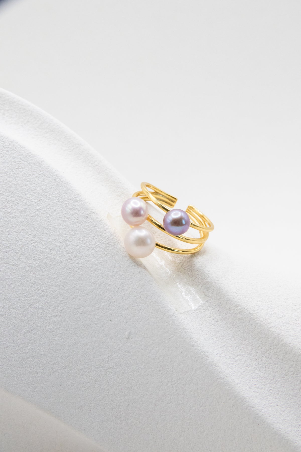 Triple pearl ring-Golden Wisteria
