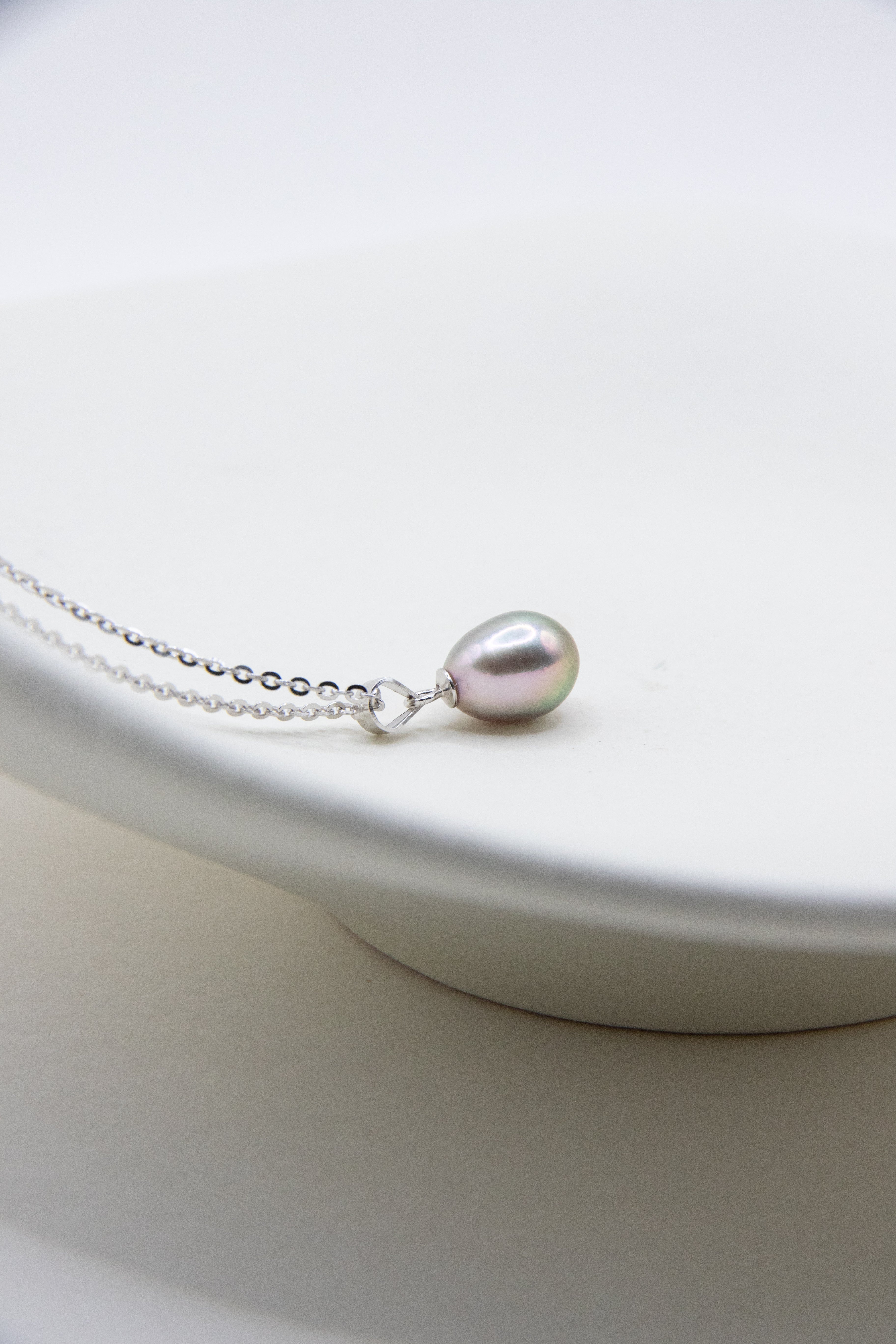 Excellent level drop pearl necklace-Green Pink
