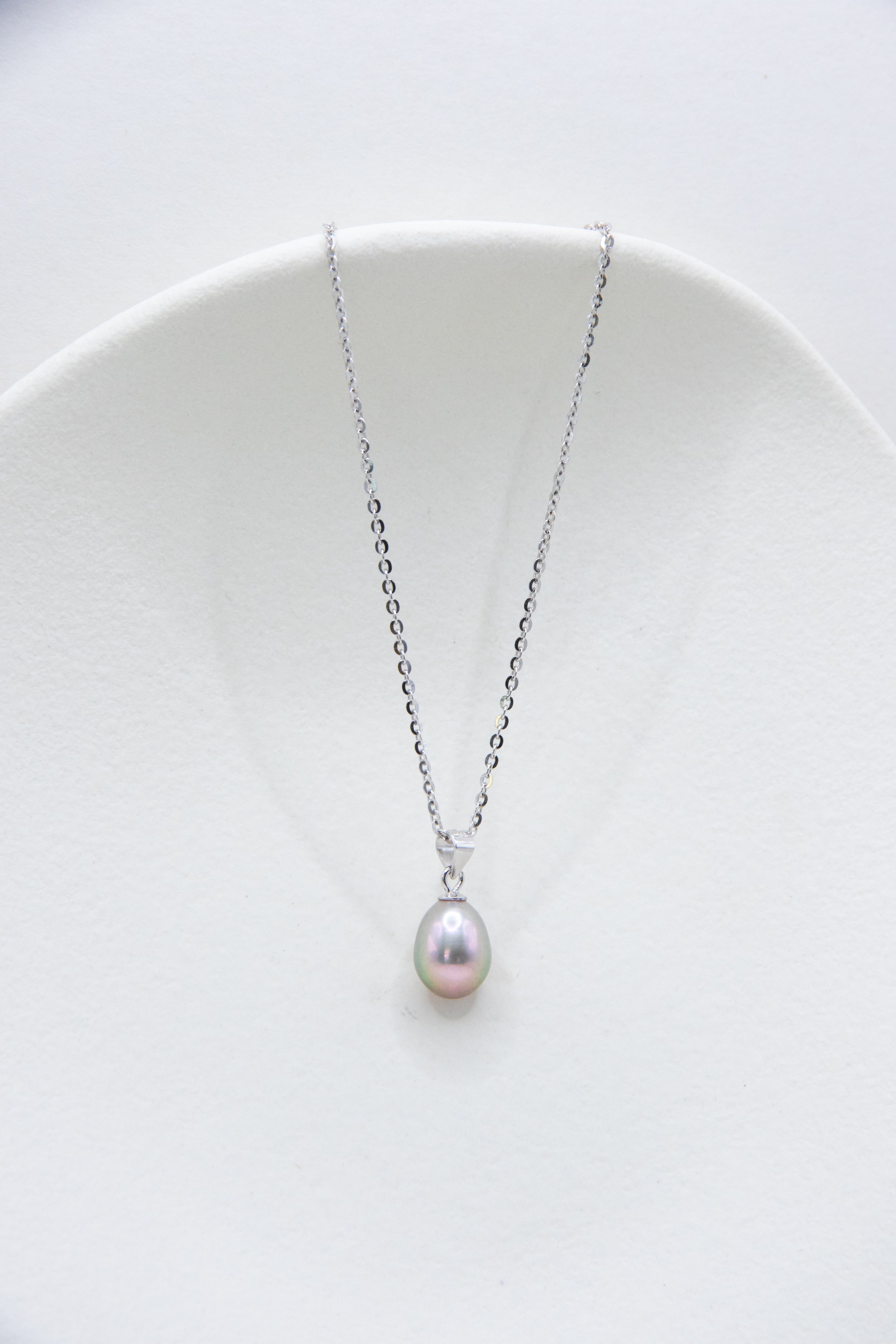 Excellent level drop pearl necklace-Green Pink