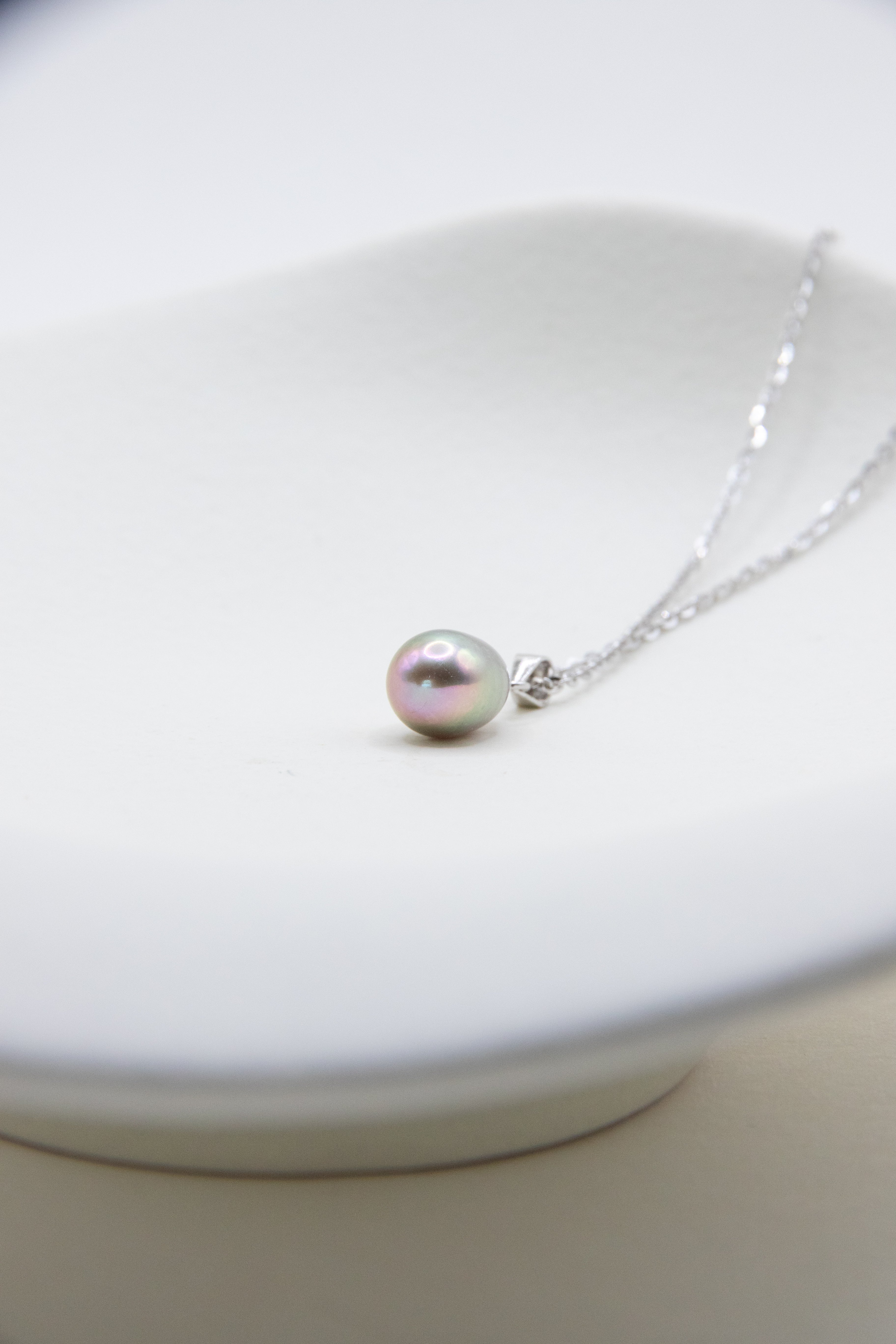 Excellent level drop pearl necklace-Green Pink