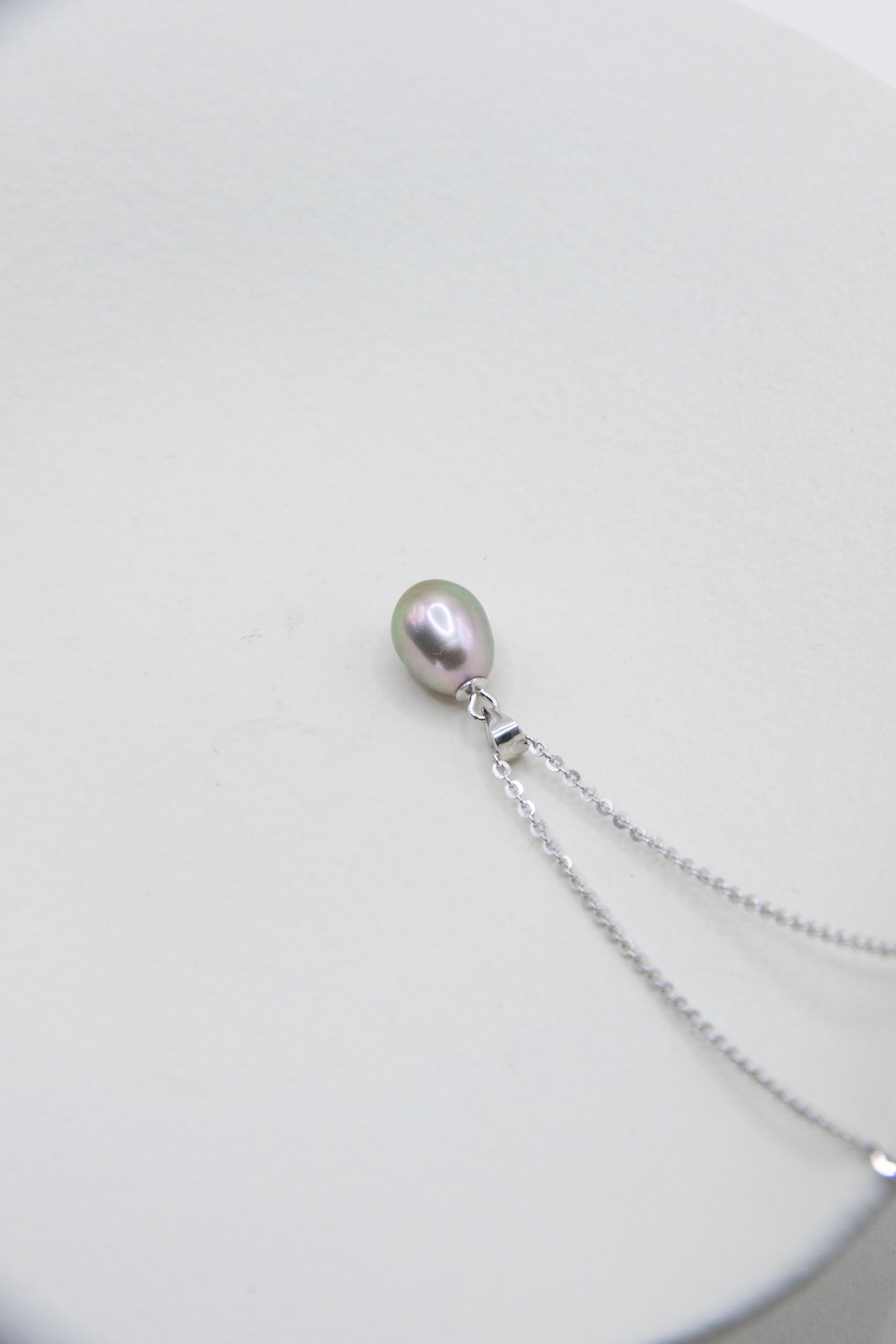 Excellent level drop pearl necklace-Green Pink